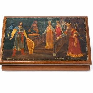 Ukrainian Hand Painted Lacquer Box “Sadko” Slavic Folk Epic Scene 1995